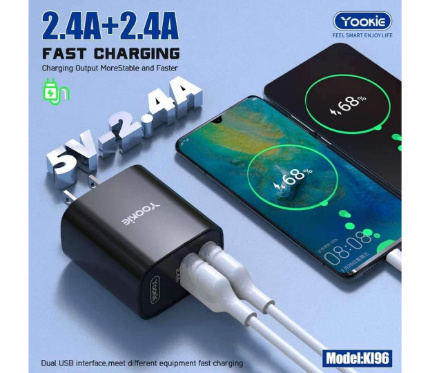 Chargers + Cables Yookie Charger 2Output EI96Y 2.4A with type c cable